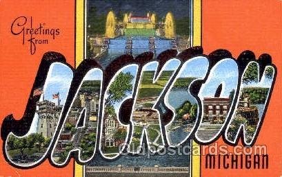 Greetings From Jackson Michigan, USA Large Letter Town Unused very light crea...