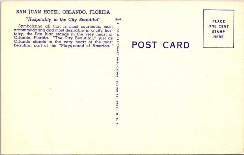 Orlando, FL Florida   SAN JUAN HOTEL    ca1940's Linen Postcard