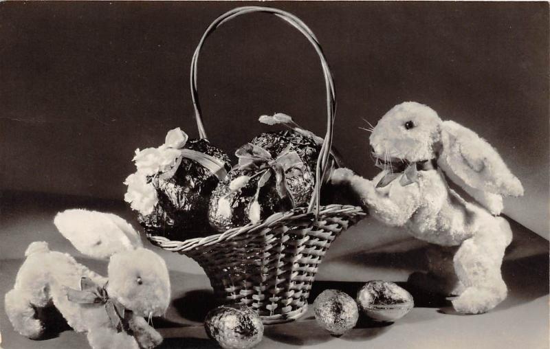 D58/ Easter Greetings Holiday Postcard 1966 Real Photo Rabbits Basket 4