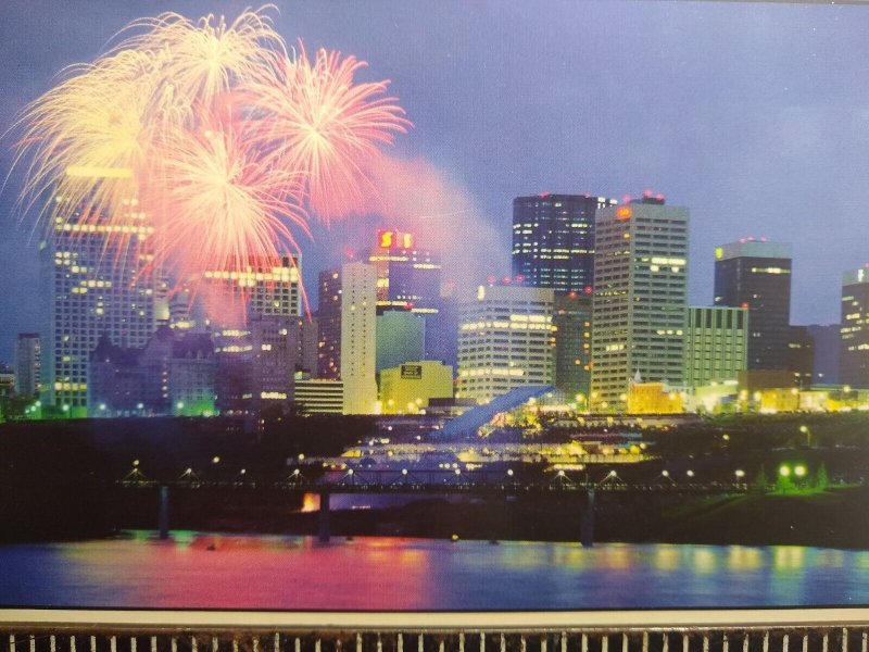Postcard - Fireworks above Edmonton's night skyline - Edmonton, Canada