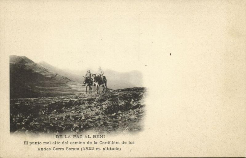 bolivia, BENI, Punto mal Alto Camino Cordillera de los Andes Cerro Sorata (1899) 