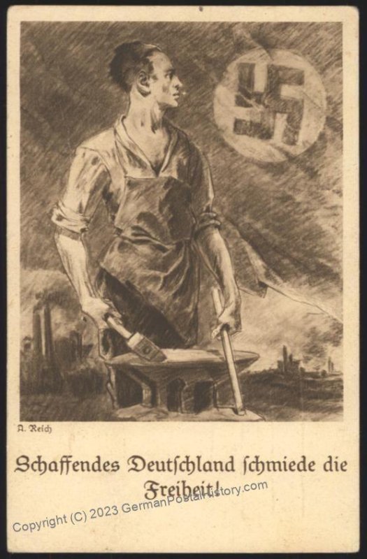 3rd Reich 1930! German Workers Forge Freedom NSDAP  Propaganda Postcard U 111782