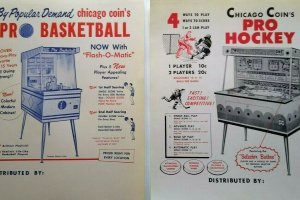 Pro Hockey & Basketball Arcade Game Flyers 1961 Original Chicago Coin UNUSED Art