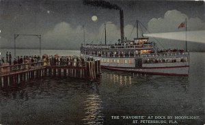 J86/ St Petersburg Florida Postcard c1910 Favorite Ship Night Dock 442