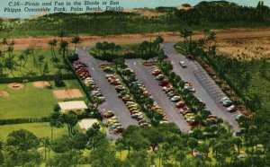 Vintage Phipps Oceanside Park, Palm Beach, Florida Cars Beach Nice Postard -P11