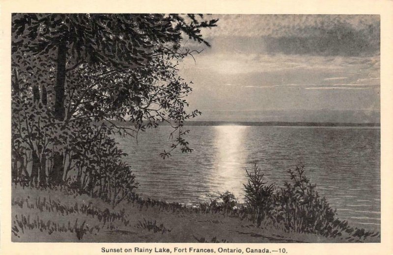 FORT FRANCES, Ontario Canada   RAINY LAKE  Sunset & Canoe  *Three* B&W Postcards