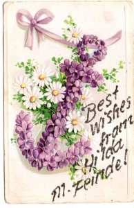 Best Wishes from Hilda Feindel in Sparkles, Embossed Flower Anchor, First Name