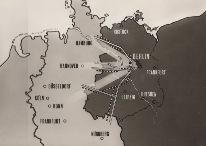 Berlin Railway Map Waterways Real Photo Plane West German Postcard