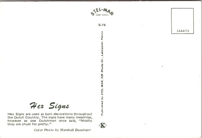 Dutch Hex Signs Barn Decorations Pennsylvania Postcard