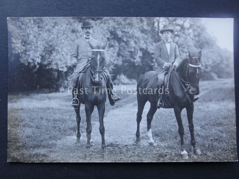 TWO SUITED GENTLEMAN ON HORSES early RP Postcard