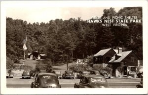 RPPC Grille and Picnic Shelter, Hawks Nest State Park WV Vintage Postcard X43
