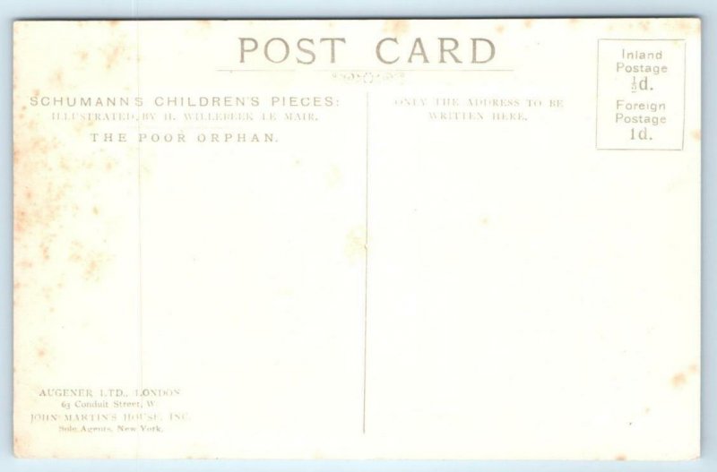 WILLEBEEK LE MAIR Artist Signed POOR ORPHAN Schumann's Children Piece Postcard