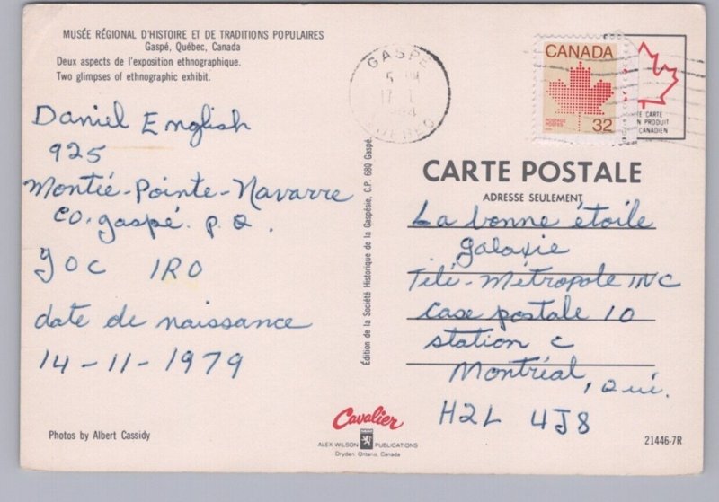 Ethnographic Exhibit, Gaspésie Museum, Gaspe Quebec, 1979 Split View Postcard