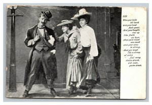 Vintage 1905 Photo Postcard Two Women Scolding Drunk Man - Funny