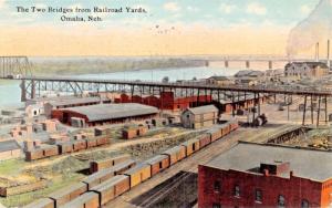 OMAHA NEBRASKA~THE TWO BRIDGES FROM RAILROAD YARDS POSTCARD 1911 PSTMK