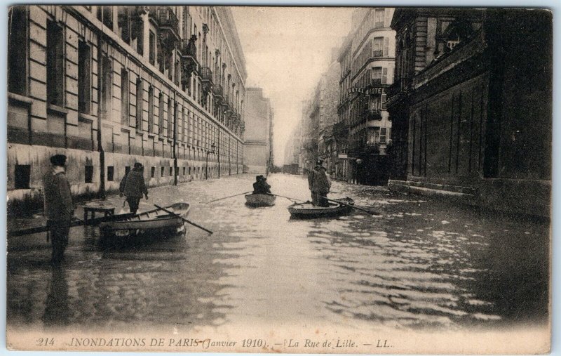 1910 Paris France Rue de Lille Downtown Flooded Au Bonheur Des Dames Stamp BA342