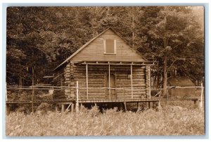 c1910's Robin Log Cabin Camping Forest Posted Antique RPPC Photo Postcard 