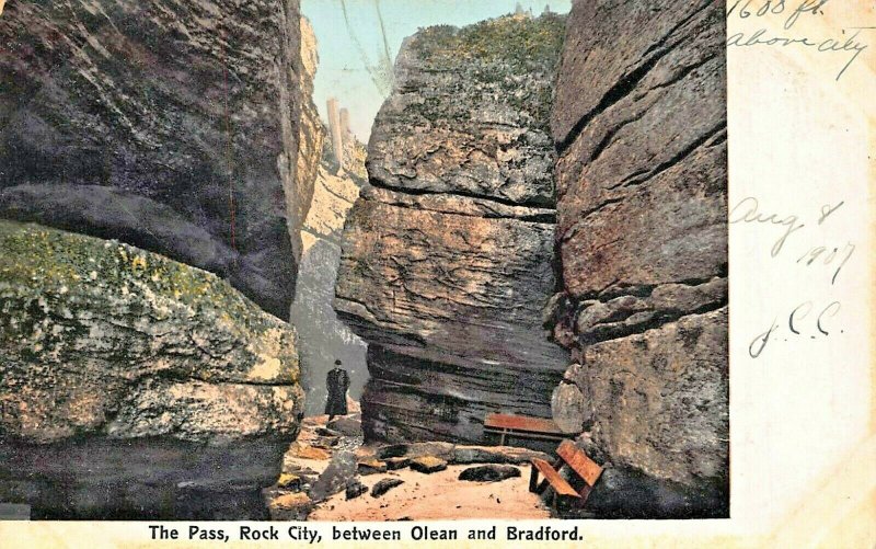 OLEAN BRADFORD NEW YORK~THE PASS-ROCK CITY~1907 PSTMK POSTCARD