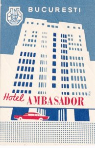 Romania Bucharest Hotel Ambassador Vintage Luggage Label sk3582