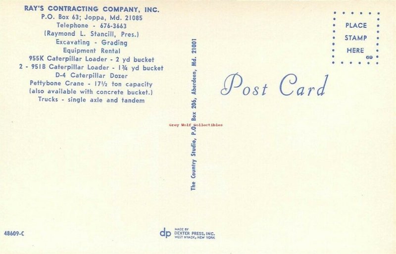 Advertising Postcard, MD, Joppa, Maryland, Ray's Contraction Co. Inc., Dexter 