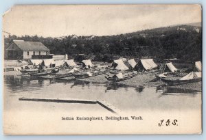 c1906 Bellingham Washington Vintage Postcard Indian Encampment Lake Boat Posted