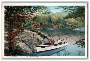 1918 Boat Scene, Paradise Bay and Black Mt. Lake George New York NY Postcard