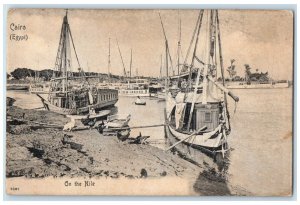 c1905 On The Nile Schooner Boat Scene River at Cairo Egypt Antique Postcard