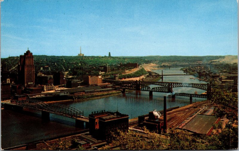 Vtg 1950s Pittsburgh Skyline from Mt Washington Pennsylvania PA Postcard