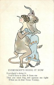 Postcard 1912 Texas Tommy Dance Woman Bull Do it now Comic humor TP24-1755