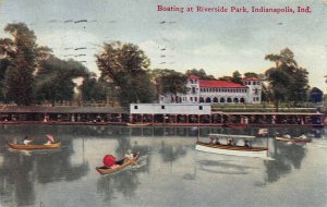 Boating at Riverside Park, Indianapolis, Indiana, 1909 Postcard, Used