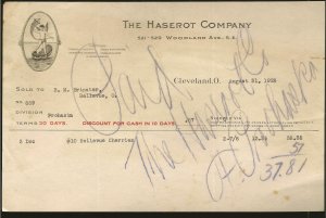 The Haserot Company Cleveland O 1928 Invoice Used PLEASE READ NOTE