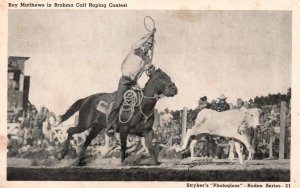 Vintage Postcard 1920's Roy Matthews in Brahma California CA Roping Contest
