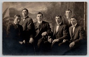 RPPC Six Attractive Young Men Studio Portrait Real Photo Postcard W21