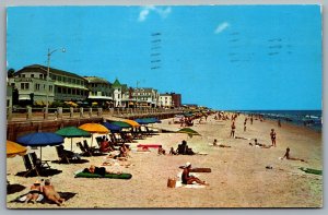 Postcard Virginia Beach VA c1950 Looking North Along the Beach Boardwalk Bathers