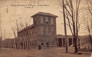 Lima Ohio Electric Offices and Car Barn Trolley Street Car Postcard AA109425