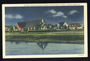 Virginia Beach, Virginia/VA Postcard, Star Of The Sea Church & Rectory At Night