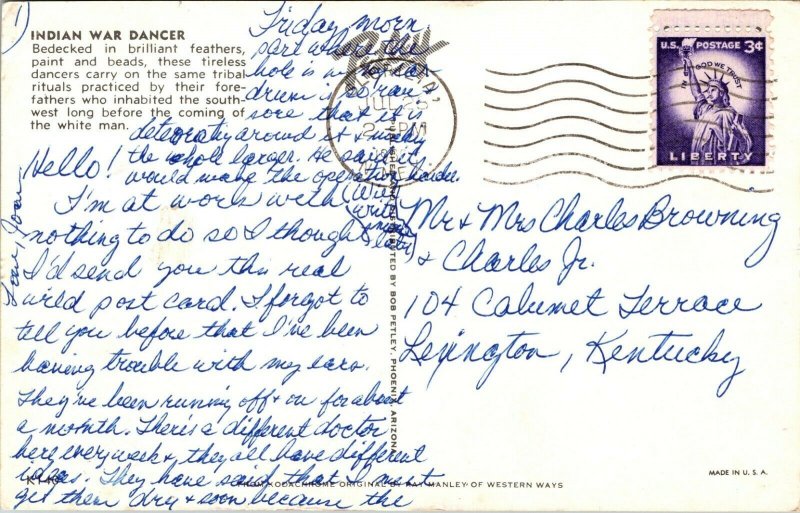 Postcard Native American Indians War Dancer 