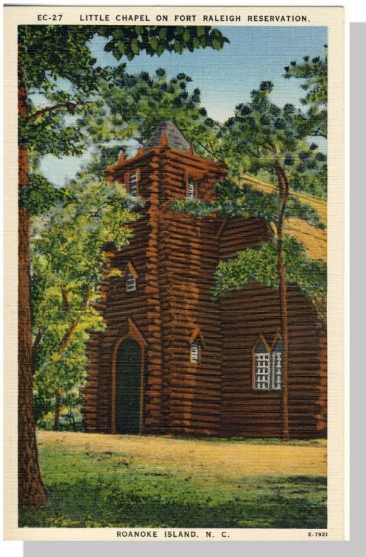 Roanoke Island, North Carolina/NC Postcard, Raleigh/Chapel