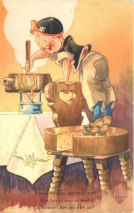 Postcard 1930s Child Fondue Samples Comic humor artist impression 22-13470