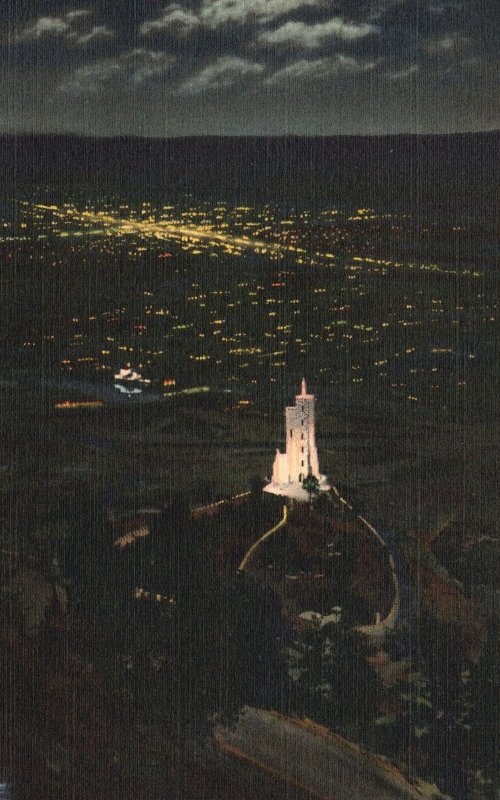 Vintage Postcard Will Rogers Shrine of the Sun Night Lightings Colorado Springs