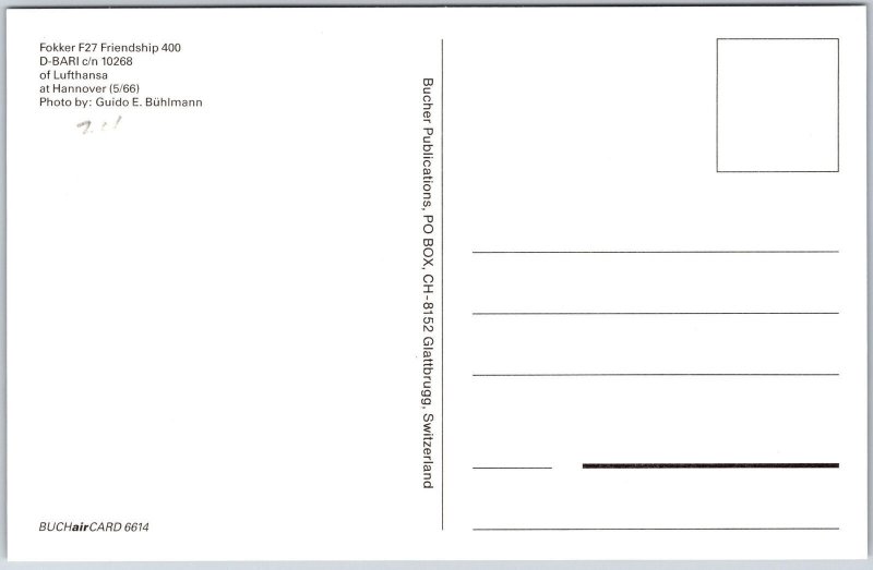 Airplane Fokker F27 Friendship 400 D-BARI c/n 10268 of Lufthansa Postcard