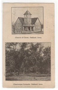 Church of Christ & Chautauqua Grounds Oakland Iowa 1908 postcard