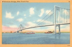 circa 1940's Ferry Boats Whitestone Bridge New York City Postcard 2T7-147 