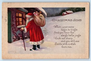 Christmas Santa Claus With Sack Of Toys Poem East Waterford Maine ME Postcard