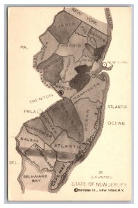 21 Counties State Of New Jersey Map Postcard