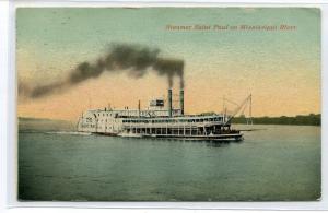 Steamer Saint St Paul Mississippi River Quincy Illinois 1911 postcard