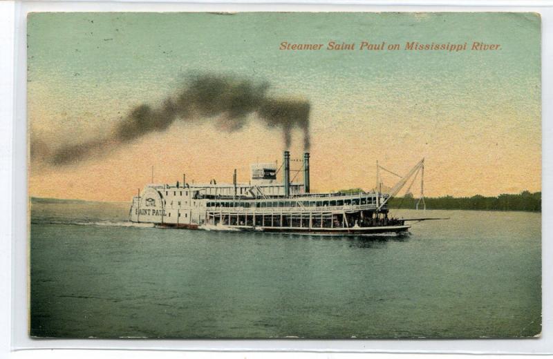 Steamer Saint St Paul Mississippi River Quincy Illinois 1911 postcard