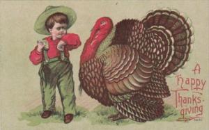 Thanksgiving With Turkey and Young Boy