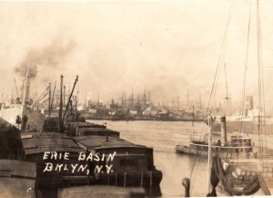Erie Basin Brooklyn NY New York Ship Steamship Tug Boat Real Photo Postcard