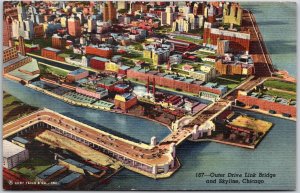 1943 Outer Drive Link Bridge And Skyline Chicago Illinois IL Posted Postcard